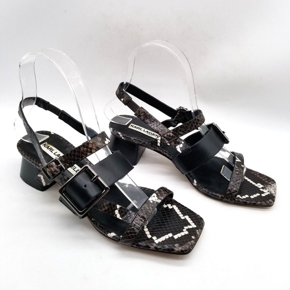 Karl Lagerfeld Womens Brown Black Snake Print Slingback Block Heel Sandal  6.5 M - Picture 1 of 7